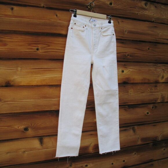 NWT  RE/DONE 70s High Rise Stove Pipe frayed straight-leg jeans - Picture 5 of 13